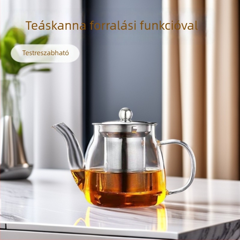 Üveg teáskanna otthonra és irodába, rozsdamentes acél szűrővel