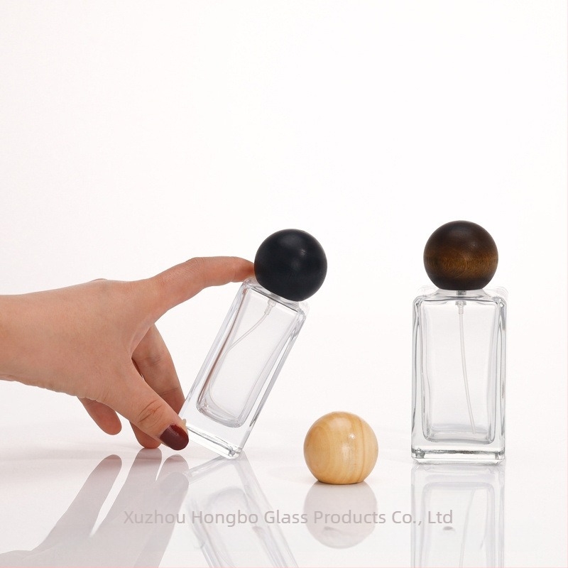 Téglalapú üveges parfümös flakonok, 30 ml/50 ml/100 ml, pumpával és kupakkal, átlátszó, utazáshoz