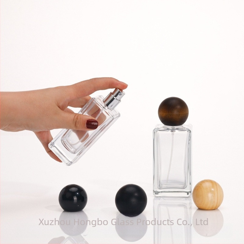 Téglalapú üveges parfümös flakonok, 30 ml/50 ml/100 ml, pumpával és kupakkal, átlátszó, utazáshoz