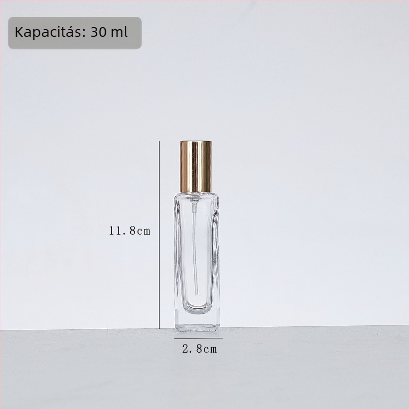 Téglalapú üveges parfümös flakonok, 30 ml/50 ml/100 ml, pumpával és kupakkal, átlátszó, utazáshoz