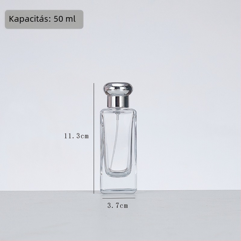 Téglalapú üveges parfümös flakonok, 30 ml/50 ml/100 ml, pumpával és kupakkal, átlátszó, utazáshoz