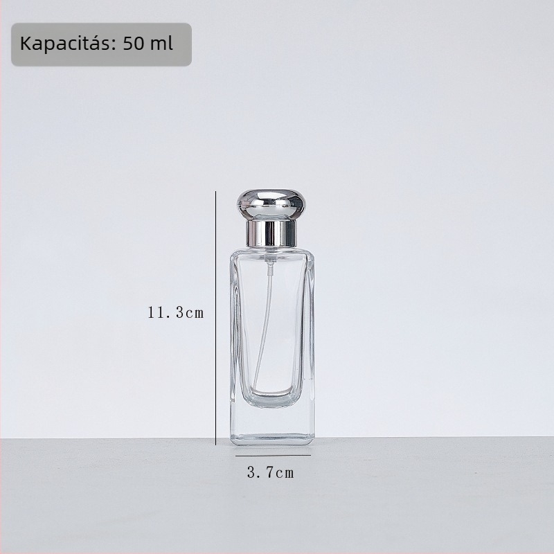 Téglalapú üveges parfümös flakonok, 30 ml/50 ml/100 ml, pumpával és kupakkal, átlátszó, utazáshoz