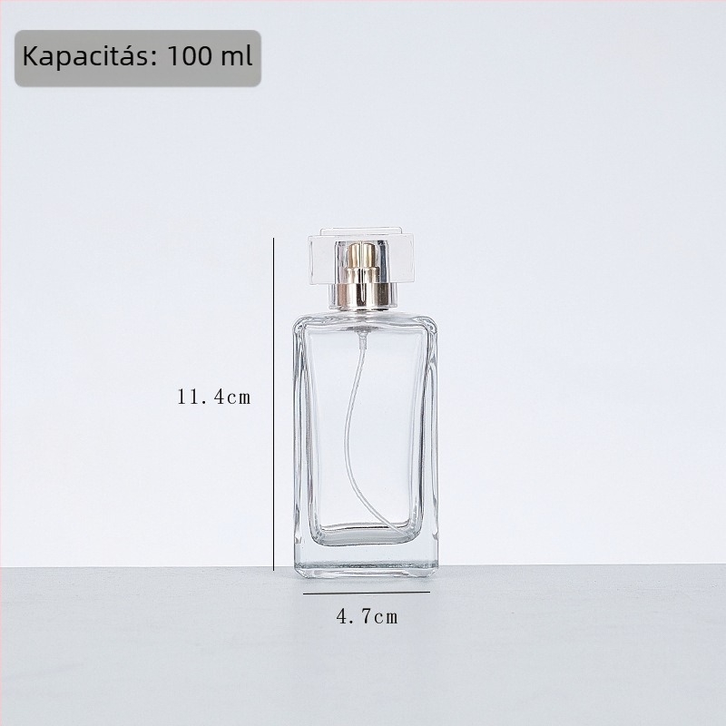 Téglalapú üveges parfümös flakonok, 30 ml/50 ml/100 ml, pumpával és kupakkal, átlátszó, utazáshoz