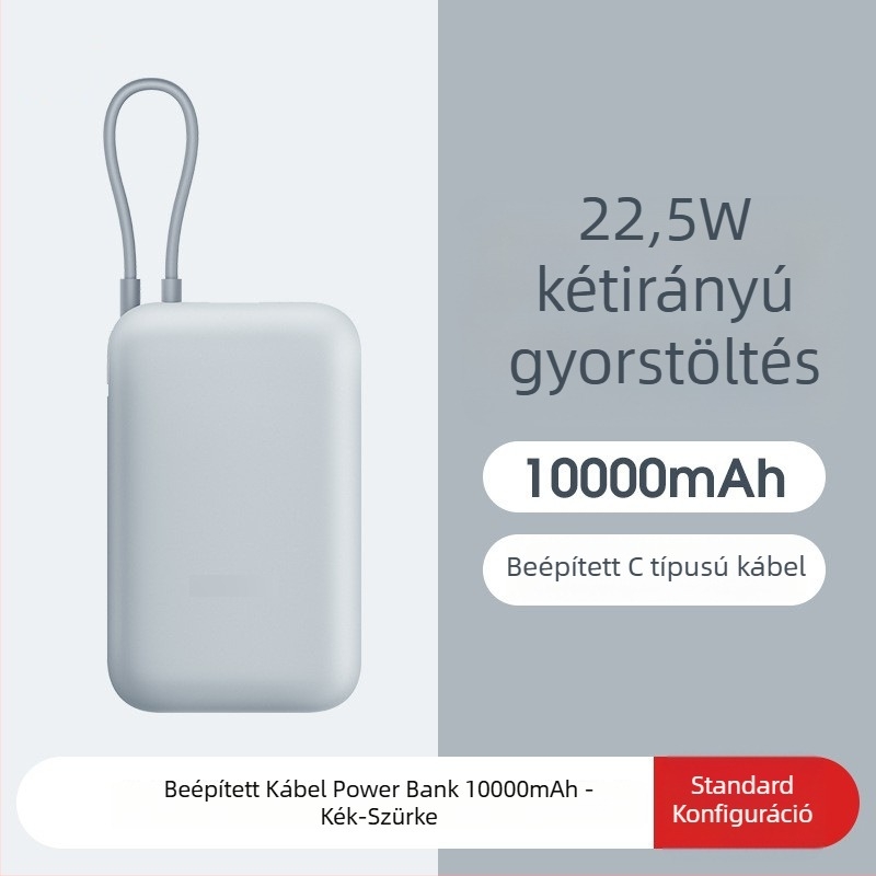 Beépített kábeles power bank, 10000mAh, zsebméret, 22,5W gyorstöltés, kreatív dizájn