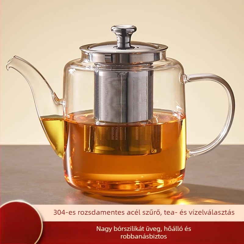 Nagy kapacitású üveg teáskanna otthoni használatra, tea és víz elválasztó rendszerrel, hőálló, vastított üveg