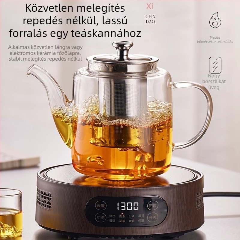 Nagy kapacitású üveg teáskanna otthoni használatra, tea és víz elválasztó rendszerrel, hőálló, vastított üveg