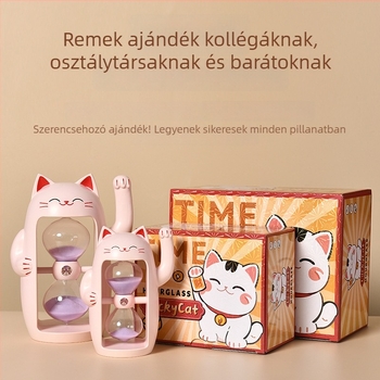 Szerencse macska homokóra gyerekeknek, tanulóasztali dekoráció, 30 perces időgazdálkodási ajándék