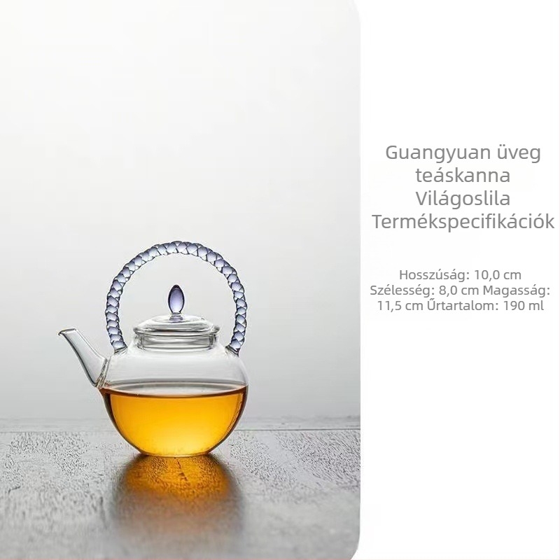 Magas boroszilikát üvegből készült teáskanna tea- és vízelválasztással, Guangyuan/Guangya stílusú, Kung Fu teáskészlet, virágos teáskanna