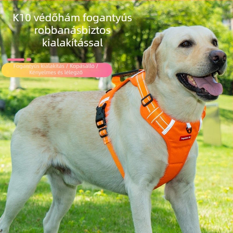 Mellény-stílusú kutyahám fényvisszaverővel és anti‑shock védelemmel, közepes és nagy testű labradorok számára