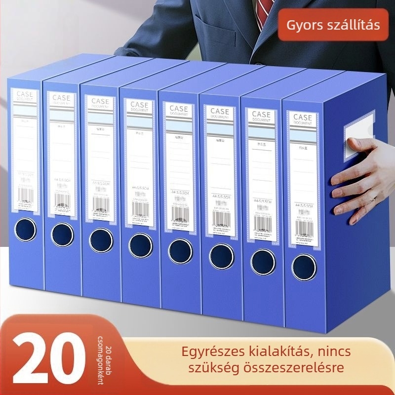A4-es irattároló doboz, nagy kapacitású, 55 mm vastag testtel, iratok rendezésére számlázási és HR célokra