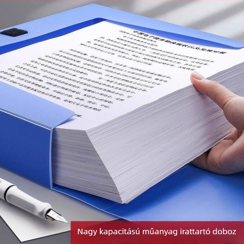 A4-es irattároló doboz, nagy kapacitású, 55 mm vastag testtel, iratok rendezésére számlázási és HR célokra