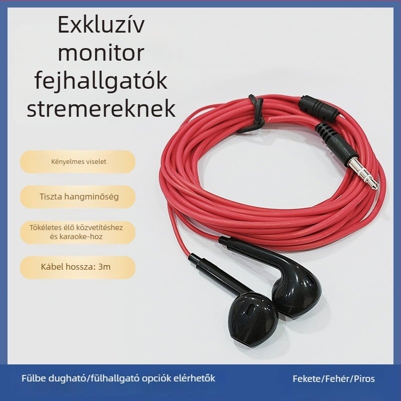 3 méteres vezetékes in-ear monitor fülhallgató mikrofonnal, mobiltelefonhoz és PC-hez, streamingre és karaokehoz
