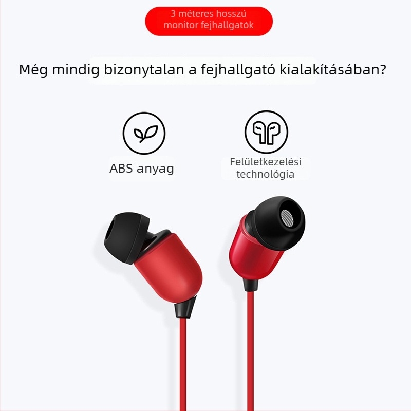 3 méteres vezetékes in-ear monitor fülhallgató mikrofonnal, mobiltelefonhoz és PC-hez, streamingre és karaokehoz