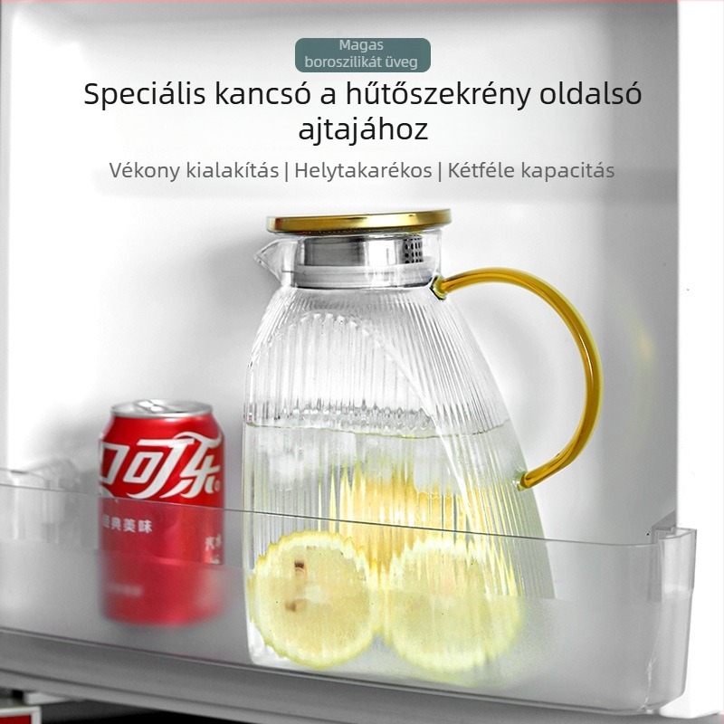 Barázdált üvegből készült teáskanna hideg vízhez és italokhoz, hőálló boroszilikát üveg, nagy kapacitás