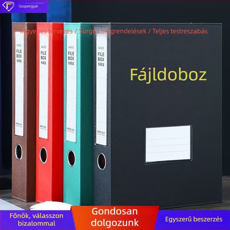 Bőrhatású aktatartó doboz, nagy kapacitású, üzleti dokumentumok és pénzügyi nyilvántartások.