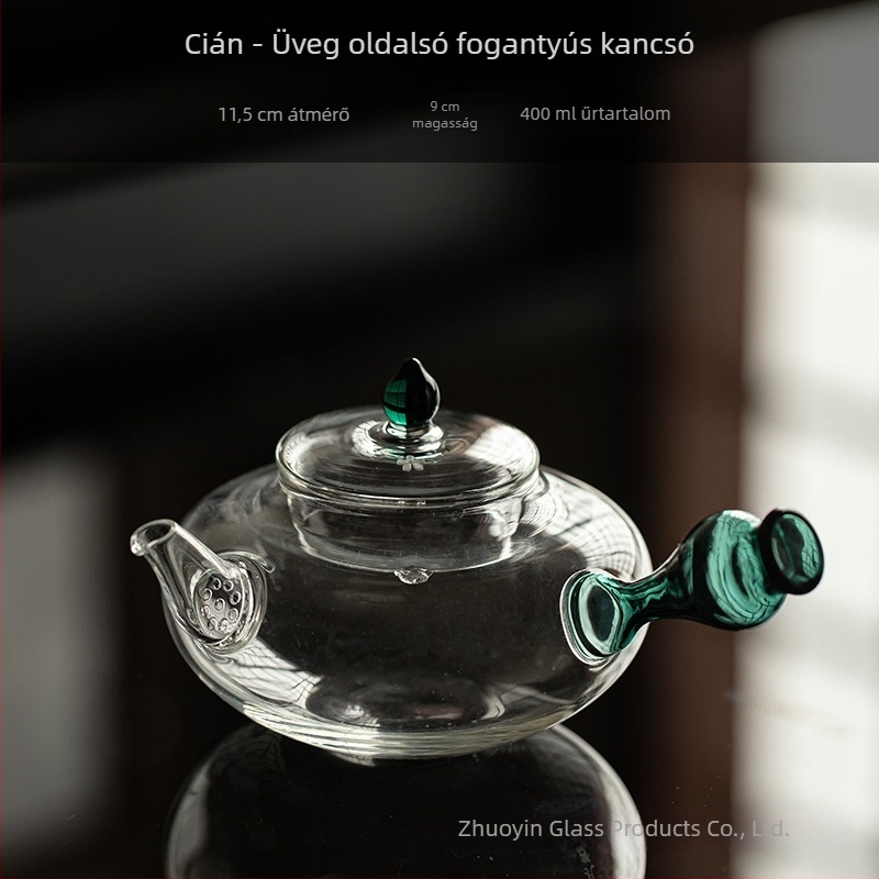 Magas boroszilikát üvegből készült teáskanna oldalsó fogantyúval, égésvédő, nyílt lángon használható — japán kung-fu tea készlet