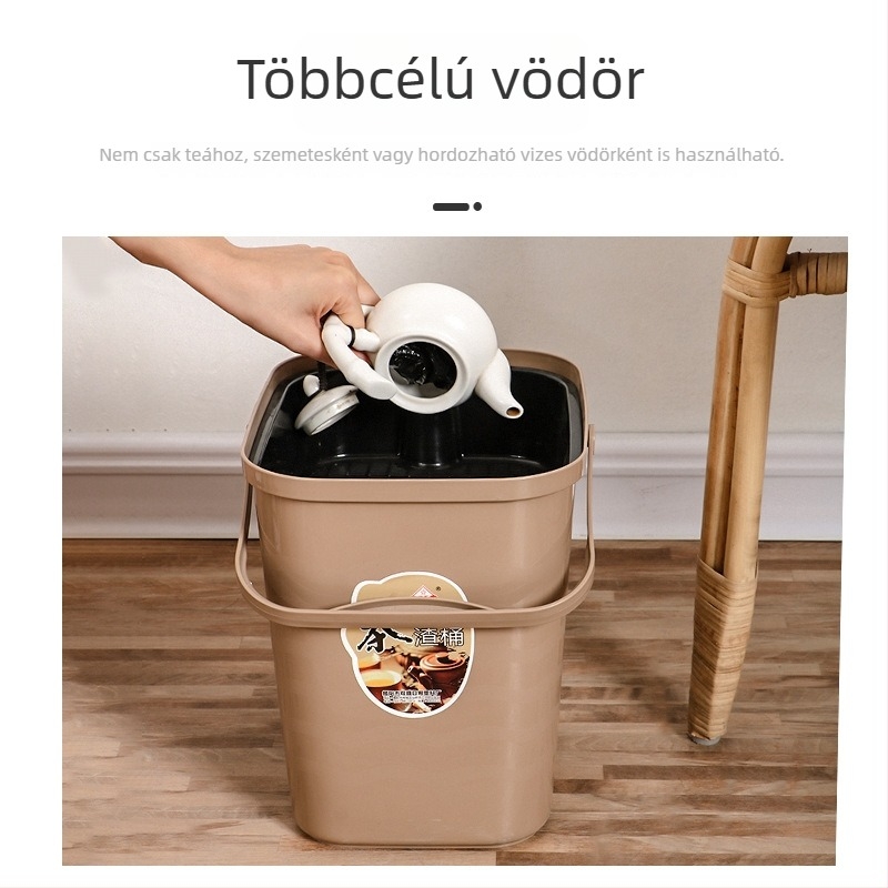Hordozható teás vödör szűrőréteggel és négyszögletes rugós fedéllel, 10 L, retro stílusú tealevél- és vízlefolyás tárolás.