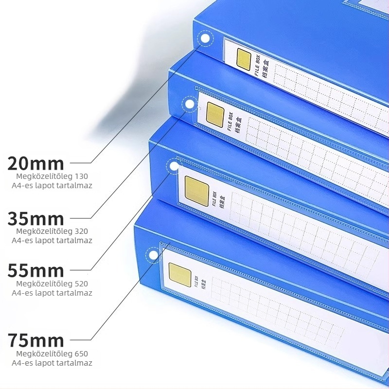 A4-es megerősített irattartó doboz, 55 mm-es gerinc, műanyag dokumentumtároló doboz