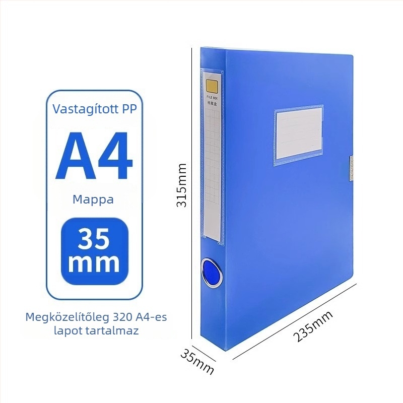 A4-es megerősített irattartó doboz, 55 mm-es gerinc, műanyag dokumentumtároló doboz