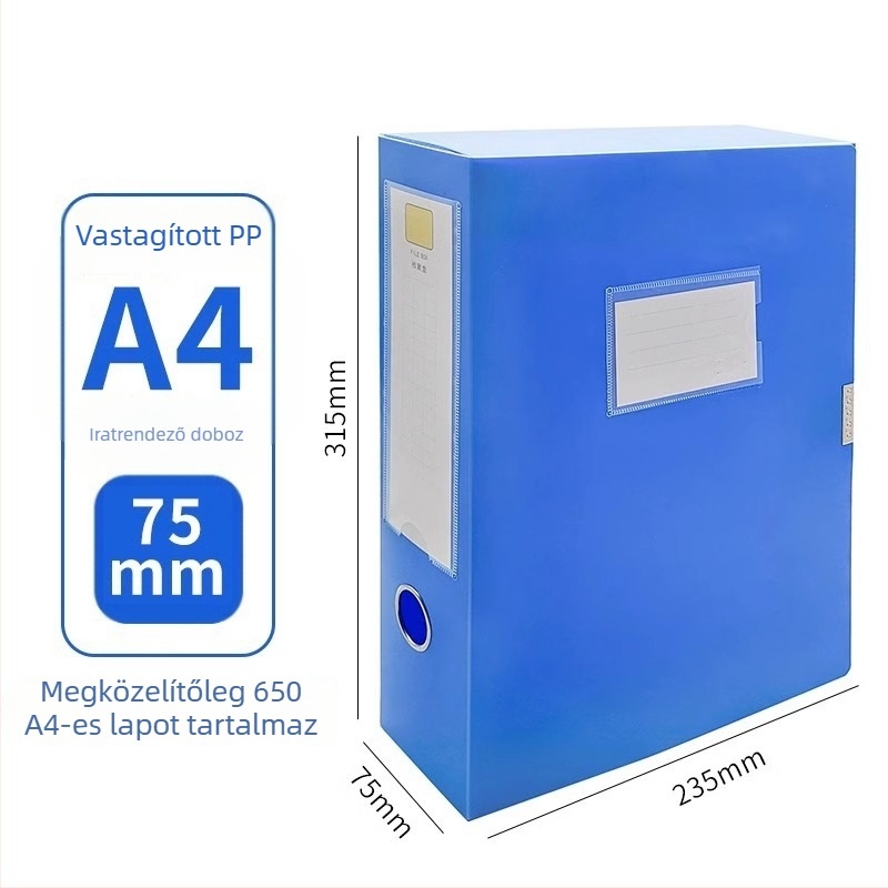 A4-es megerősített irattartó doboz, 55 mm-es gerinc, műanyag dokumentumtároló doboz