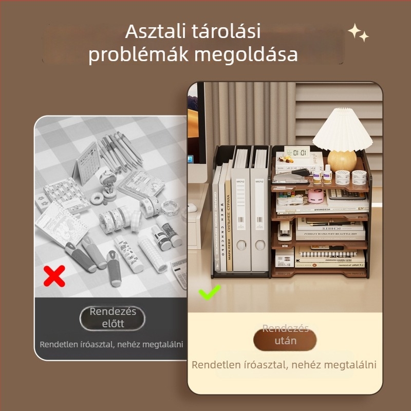 Asztali dokumentumtároló doboz rekeszekkel, A4-es iratokhoz, modern minimalistikus rendező