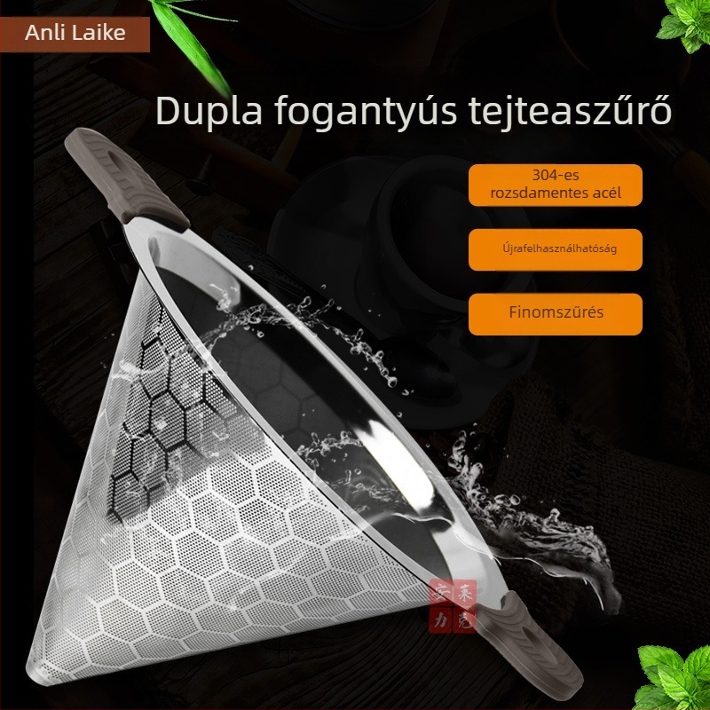 304 rozsdamentes acél teafilter dupla fülű, finom szűrő teához és kávéhoz
