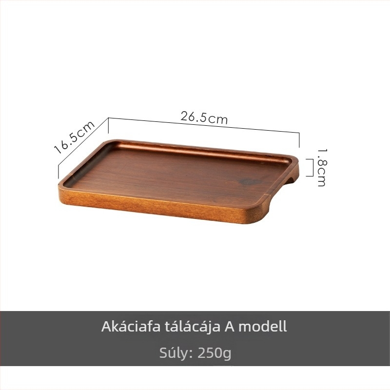Japán stílusú akácfa téglalap alakú teás tálca, étkezési és nassolnivaló tálak, gyümölcstál, víz- és teáscsés tároló
