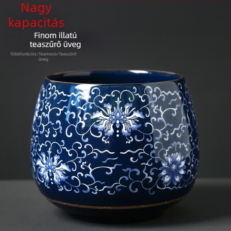 Fedéllel ellátott teát maradék tárolóedény, zen ihletésű retro teás tál, nagy méret