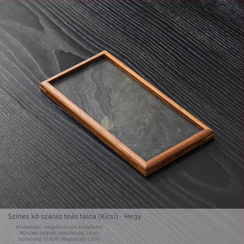 Természetes színű kő teás tálca kő panellel, megjelenítésre és tárolásra Wabi-Sabi stílusban
