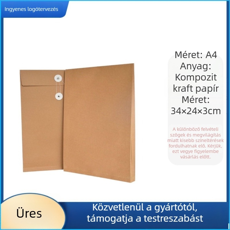 Kraftpapír dokumentumtáska, vastagított és szegecseléssel megerősített, nagy kapacitású