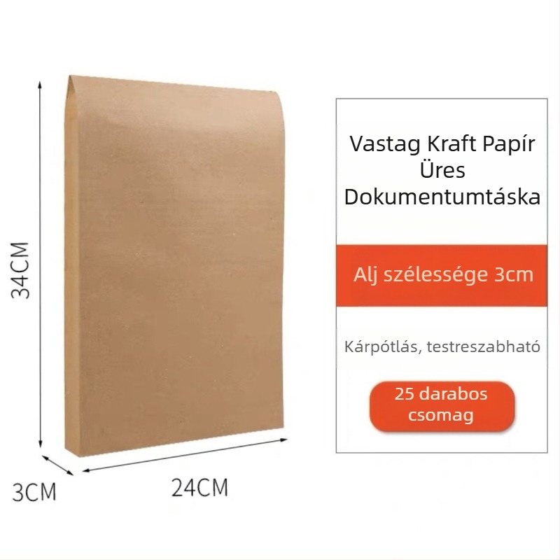 Kraftpapír dokumentumtáska, vastagított és szegecseléssel megerősített, nagy kapacitású
