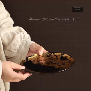 Fekete arany üveg gyümölcstál és teás tál, kör alakú, átmérő 15–16 cm vagy 27–28 cm, könnyű luxus retro stílus, otthoni használatra