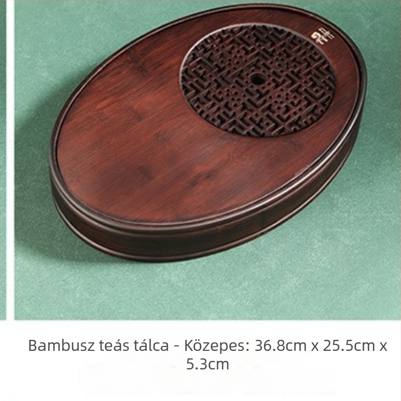Bambusz Kung-Fu teás tál víztárolóval, ovális alakú kis teázó asztal, száraz főzetre szolgáló tálca