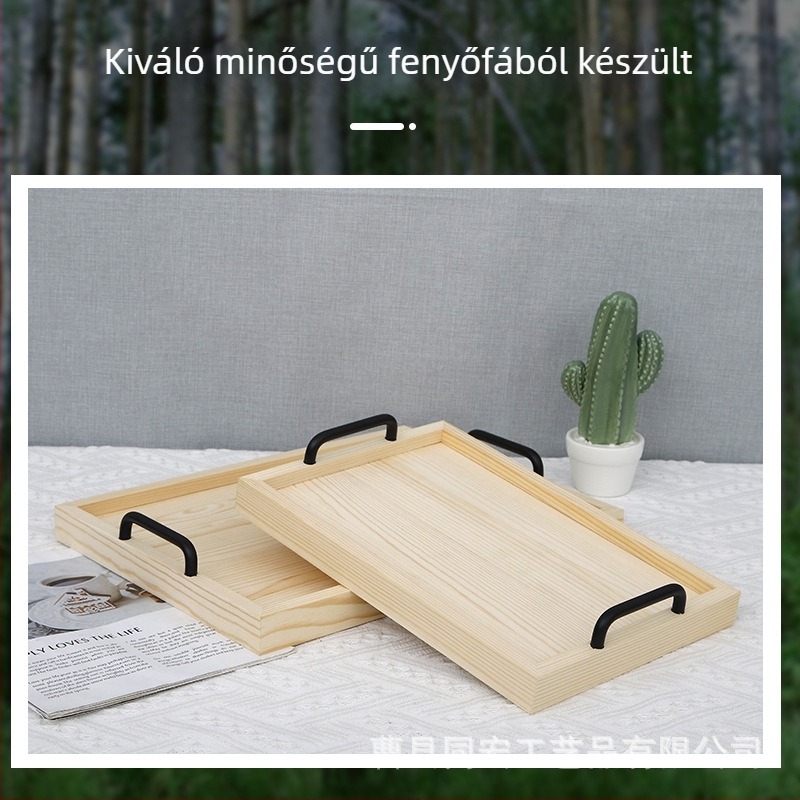 Fából készült téglalap alakú tál fogantyúval, japán retro stílusú kenyér- és teás tálca