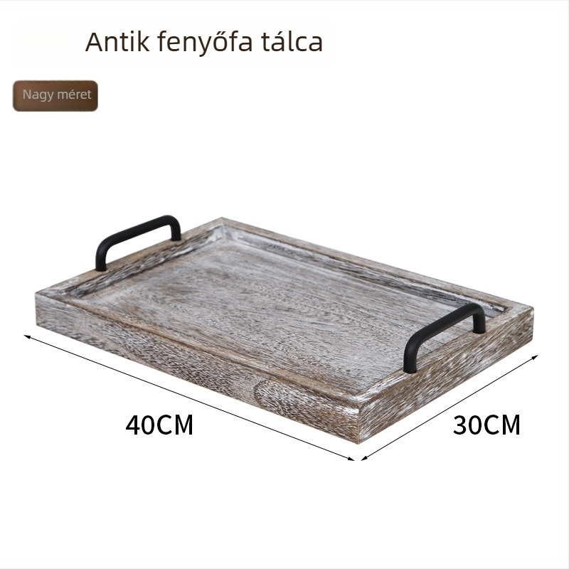 Fából készült téglalap alakú tál fogantyúval, japán retro stílusú kenyér- és teás tálca