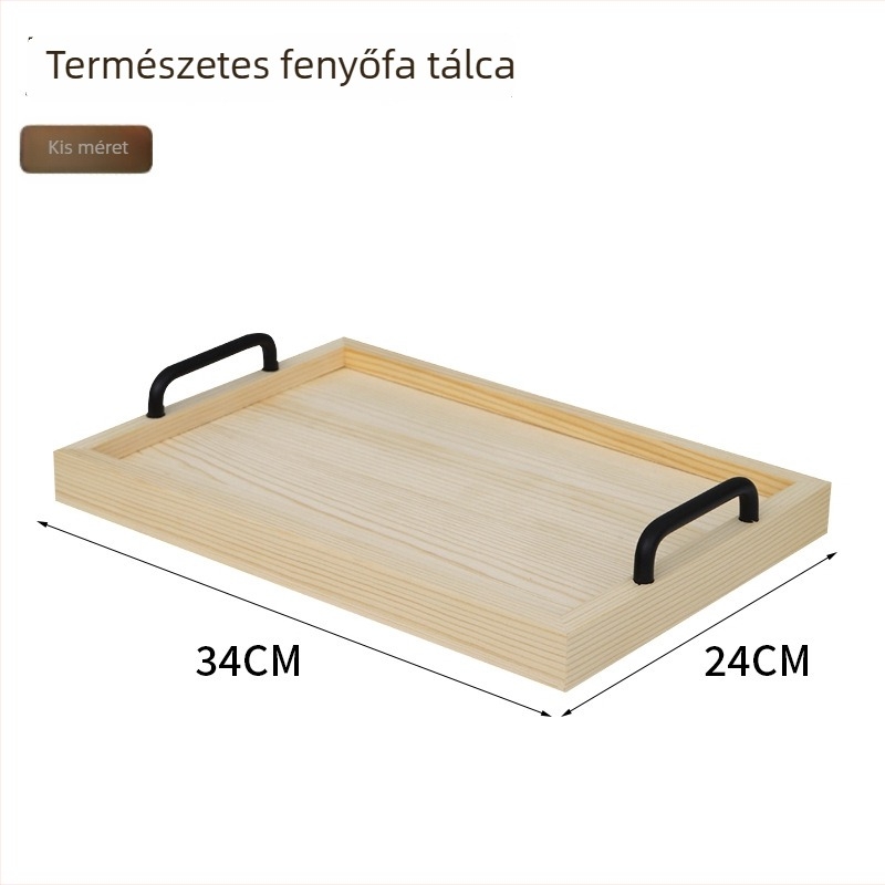 Fából készült téglalap alakú tál fogantyúval, japán retro stílusú kenyér- és teás tálca