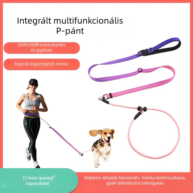 Kéz nélküli kutya póráz cross-body övvel – nylonból készült, fényvisszaverő csíkkal, multifunkcionális