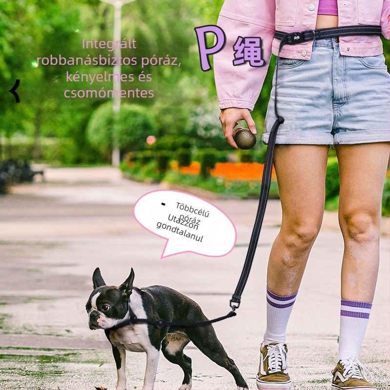 Kéz nélküli kutya póráz cross-body övvel – nylonból készült, fényvisszaverő csíkkal, multifunkcionális