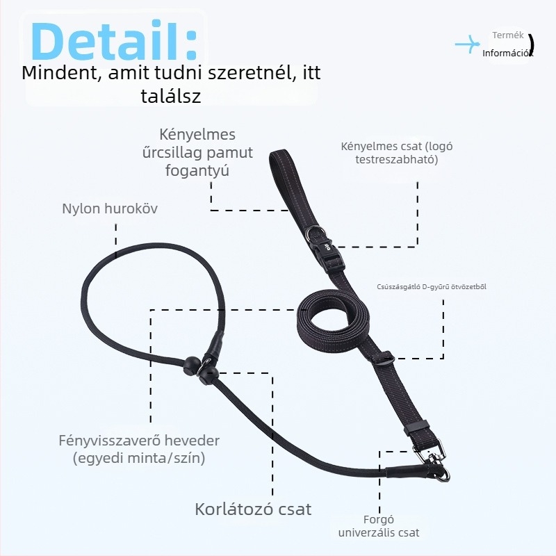 Kéz nélküli kutya póráz cross-body övvel – nylonból készült, fényvisszaverő csíkkal, multifunkcionális