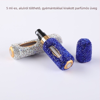 Gyémánttal díszített, 5 ml-es alul-töltésű parfümös üveg permetezővel – mintákhoz, újratölthető