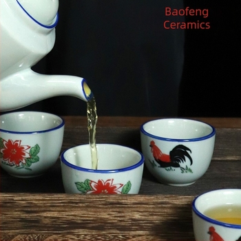 Kínai stílusú porcelán teáscsésze kakas motívummal, retro kis teáscsésze
