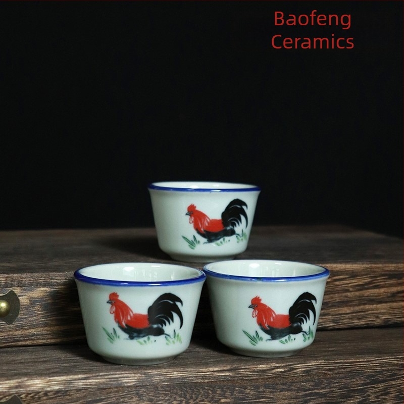 Kínai stílusú porcelán teáscsésze kakas motívummal, retro kis teáscsésze