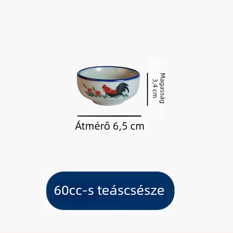 Kínai stílusú porcelán teáscsésze kakas motívummal, retro kis teáscsésze