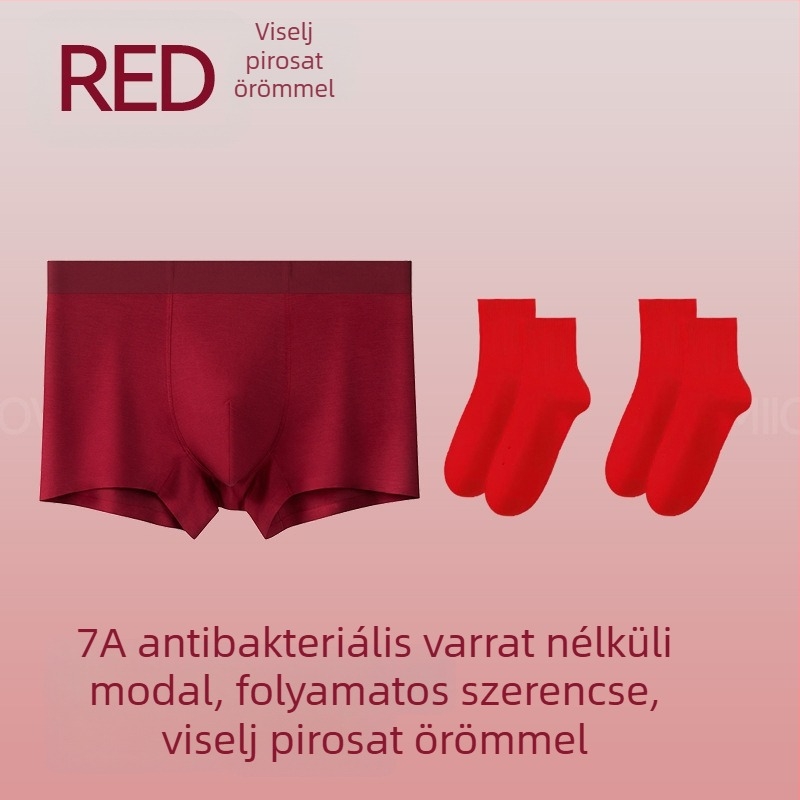 Férfi piros modal alsónemű, lélegző, antibakteriális, középmagasságú boxer, 7A