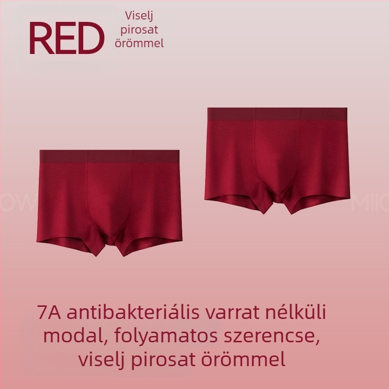 Férfi piros modal alsónemű, lélegző, antibakteriális, középmagasságú boxer, 7A