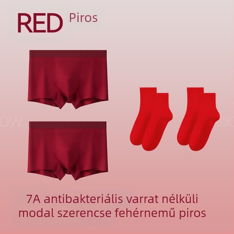 Férfi piros modal alsónemű, lélegző, antibakteriális, középmagasságú boxer, 7A