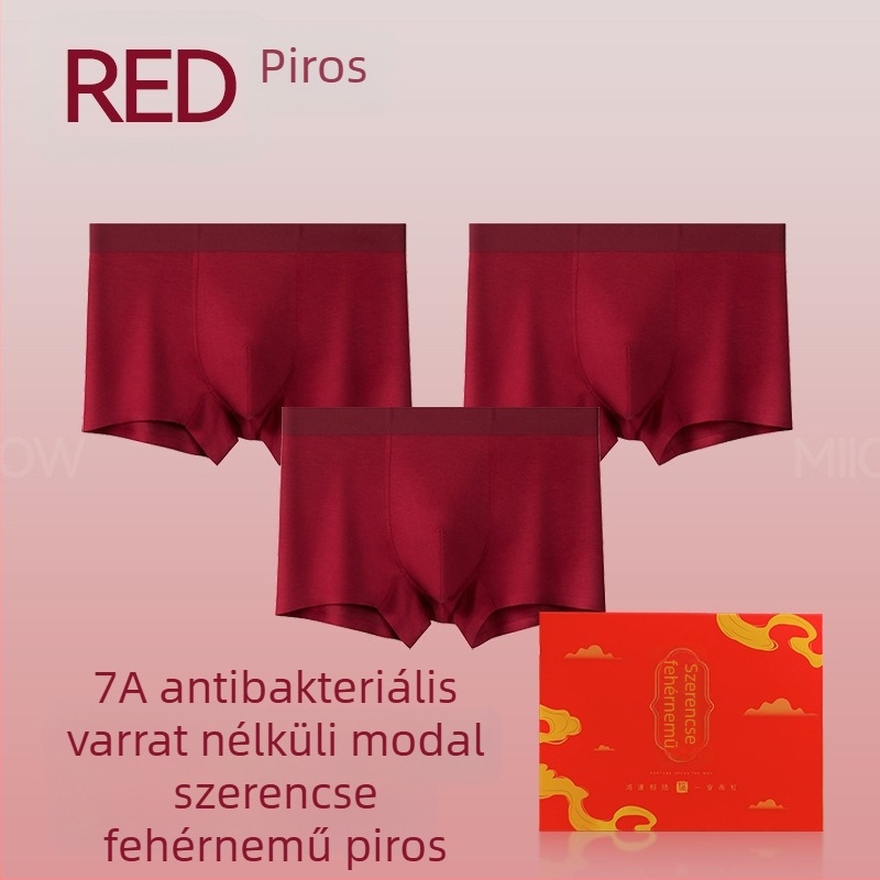 Férfi piros modal alsónemű, lélegző, antibakteriális, középmagasságú boxer, 7A