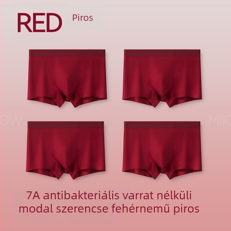 Férfi piros modal alsónemű, lélegző, antibakteriális, középmagasságú boxer, 7A