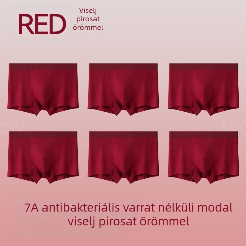 Férfi piros modal alsónemű, lélegző, antibakteriális, középmagasságú boxer, 7A