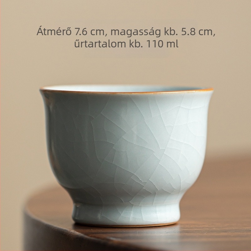 Ru-porcelán teáscsésze repedéses mázzal és réz érme motívummal, egyedi darab Gong Fu teához